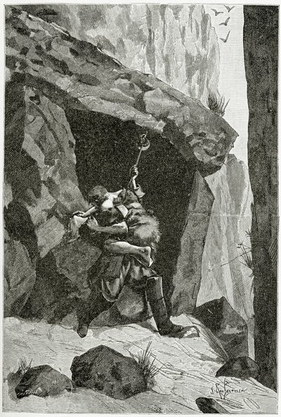 Combate d&39;Han d&39;Islande e d&39;Ordener - ilustração de Han d&39;Islande, século XIX (gravura de bw) de Georges Marie Rochegrosse