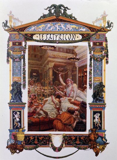 Frontispício da obra de Petrone (Petronio Arbitro) (Petronius Arbiter): O Satyricon (satiricon). Ilustração de Georges-Antoine Rochegrosse (1859-1938), de 1902. Milanês . de Georges Marie Rochegrosse