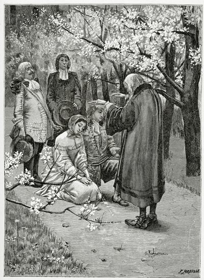 Casamento de Ethel e Ordener - ilustração de Han da Islândia, século XIX (gravura de bw) de Georges Marie Rochegrosse