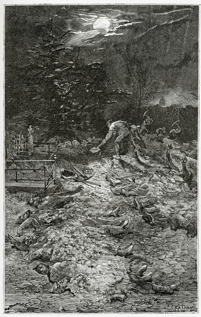 Cemitério de Montmartre - ilustração de Napoléon le Petit, século XIX (gravura bw) de Georges Marie Rochegrosse