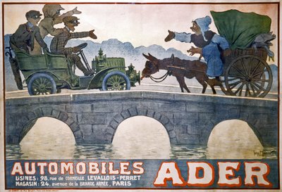Conflito entre a carroça e o carro, c.1910 (cartaz) de Georges Meunier