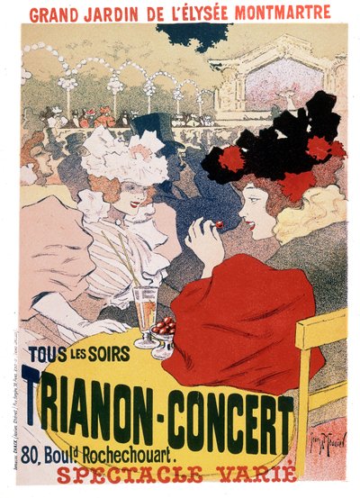 Cartaz para os shows no concerto Trianon no jardim do cabaré parisiense Elysee Montmartre, c.1900 de Georges Meunier