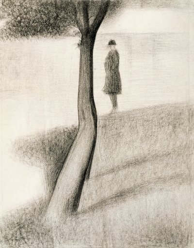 Homem ao lado da árvore; estudo sobre La Grande Jatte de Georges Pierre Seurat