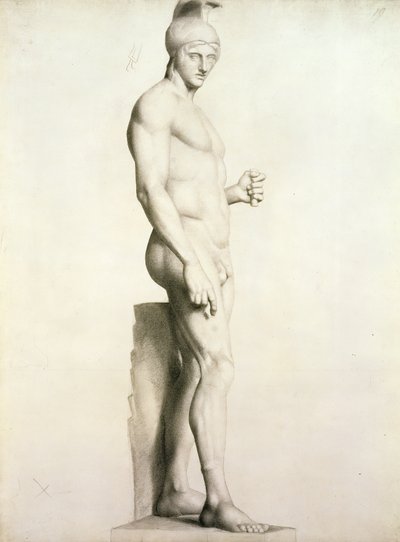 Perfil de uma escultura de um guerreiro com um capacete (p - p) de Georges Pierre Seurat