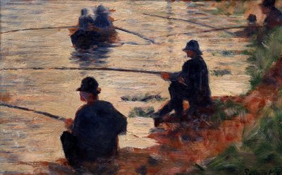 Os pescadores na linha de estudo para o grande jatte. Pintura de Georges Seurat (1859-1891) 1883 Sol. 0,16x0,25 m Troyes, museu de arte moderna. de Georges Pierre Seurat