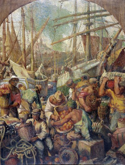 A descarga de mercadorias Pintura de Georges Pomerat (século 19-20) Século 20 Menção obrigatória: Fundação da coleção Cumprimentos de Provence, Marselha de Georges Pomerat