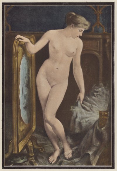 Mulher contemplando um cocar (lito colorido) de Georges Roussin