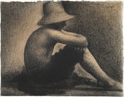 Menino sentado com chapéu de palha, estudo para Padres em Asni?res de Georges Seurat