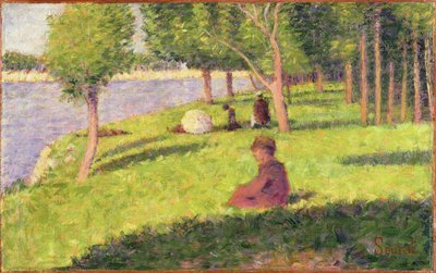 Figuras Sentadas, Estudo para um Domingo à Tarde na Ilha de La Grande Jatte, 1884-85 (óleo sobre painel de madeira) de Georges Seurat