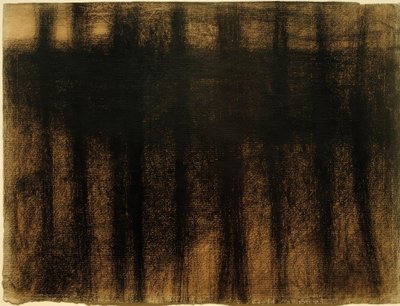 Troncos de árvores refletidos na água (Baumstämme, sich ...) de Georges Seurat