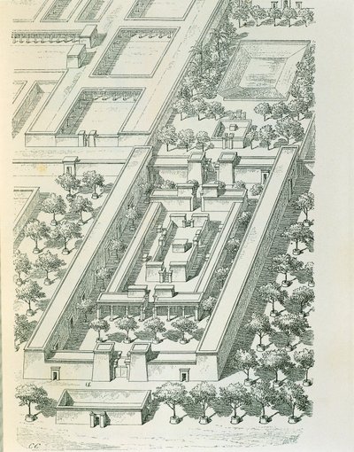 Etching mostrando uma perspectiva de um edifício em Tell el-Amarna de Georges Perrot (1832-1914) e Charles Chipiez (1835-1901) de Georges and Chipiez Charles Perrot