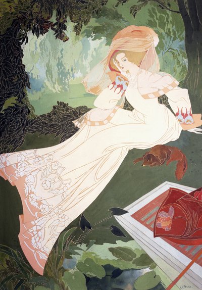 Uma senhora elegante com um cachorro de Georges de Feure