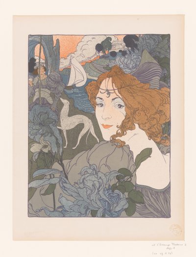 Senhora com um nobre e galgo por um rio Le voltar de Georges de Feure