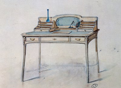 Desenho para uma escrivaninha Art Nouveau para o Atelier Bing (Art Nouveau Workshop), c.1900 (aguarela e lápis) de Georges de Feure