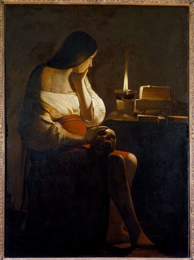 La Madeleine tem a Pintura de Luz Nocturna (Vanite) de Georges de La Tour (1593-1652) Sol do século XVII. 1,28x0,94 m de Georges de La Tour