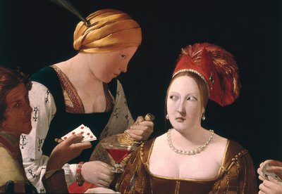 A Batota com o Ás de Diamantes, detalhe representando as duas mulheres, c.1635-40 (detalhe de 90053) de Georges de La Tour