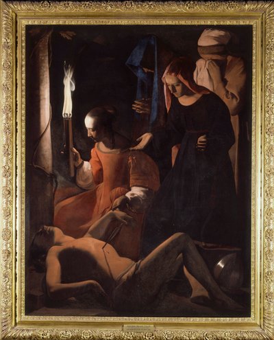 São Sebastião está a ser tratado por Santa Irene. (São Sebastião oferecido por Santa Irene) Pintura por Georges De La Tour (1593-1652) de Georges de La Tour
