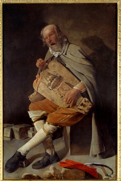 O velho também diz o velho com o chapéu ou o velho com a mosca. Pintura de Georges De La Tour (1593-1652) de Georges de La Tour
