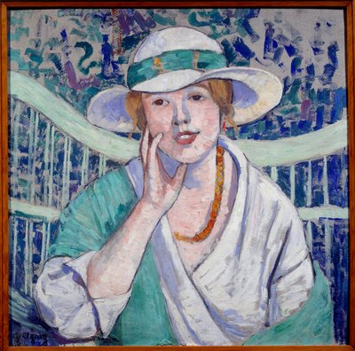 Retrato de Senhora com Pintura de Chapéu Branco e Verde de Georgette Agutte (1867-1922) 1914 Grenoble, Musee des Beaux Arts de Georgette Agutte