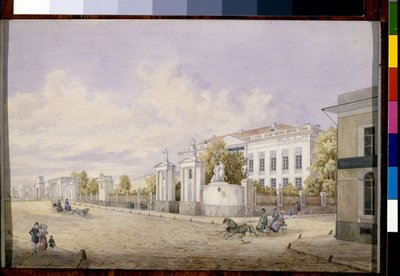 La grande rue Loubianka a Moscou (Russie) (Rua Great Lubyanka em Moscovo) - Oeuvre de Georgi Filippovich Baranovsky (1823-1852), aquarelle sur papier,1848 - Galeria Estadual Tretyakov, Moscou (Russie) de Georgi Filippovich Baranovsky