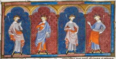 Clodomire, Childebert, Theodoric e Clothaire, de Chroniques de France ou de St Denis, século XIV (22093692824) de Georgia Levan Ramishvili from Tbilisi
