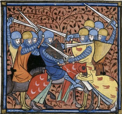 Ebroin derrotando os austrasianos, de Les Grandes chroniques de France, Royal 16 G VI f.114v, c. 1332-1350 (22528516520) de Georgia Levan Ramishvili from Tbilisi