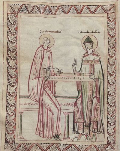 Guido de Arezzo e o bispo Tedald a trabalhar no monocórdio, miniatura do século XI (21954743795) de Georgia Levan Ramishvili from Tbilisi