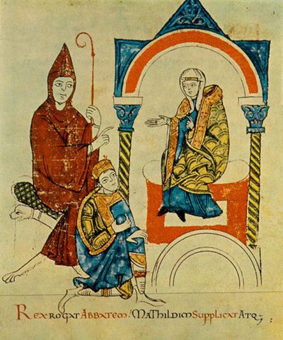 O Rei -Santo Imperador Romano Henrique IV- reza ao abade -Hugh de Cluny-, e suplica a Matilda -de Canossa-, de Vita Mathildis, c. 1115 (34295963116) de Georgia Levan Ramishvili from Tbilisi