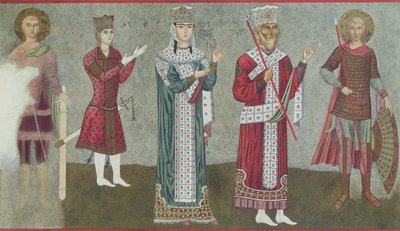 Cópia de um afresco representando a rainha Thamar (1184-1213) e seu pai, o rei Grigori III (1156-1184) de Georgian School