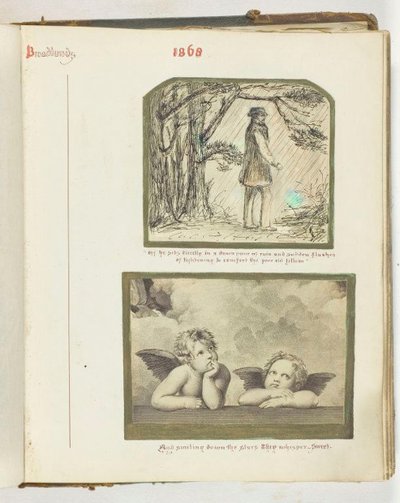 Sem título [homem na chuva e dois querubins], 1868. de Georgina Cowper