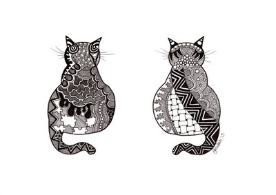 Casal de gatos, 2015 (tinta sobre cartão de bristol) de Georgina Naisbitt