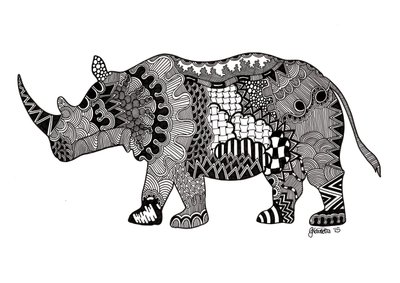 O Rinoceronte, 2015 (tinta sobre cartão de bristol) de Georgina Naisbitt
