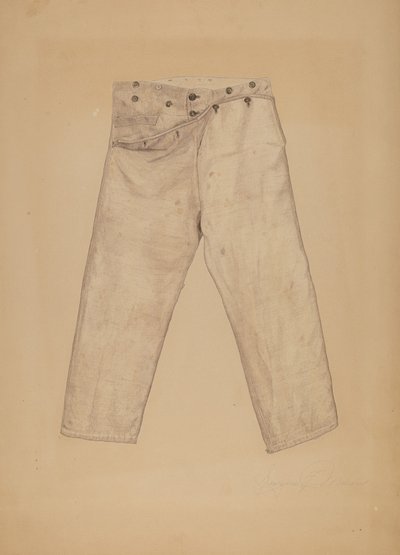 Calças feitas em casa de Georgine E. Mason