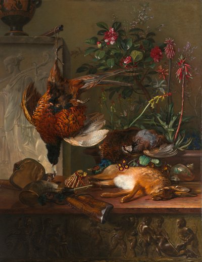 Natureza-morta com caça e uma estela grega: alegoria do outono de Georgius Jacobus Johannes van Os