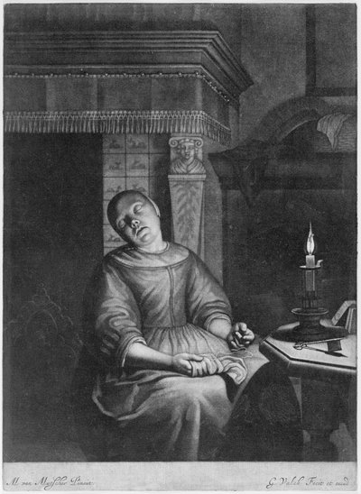 A menina adormecida com bordado no colo, final do século XVII e início do século XVIII. de Gerald Valck