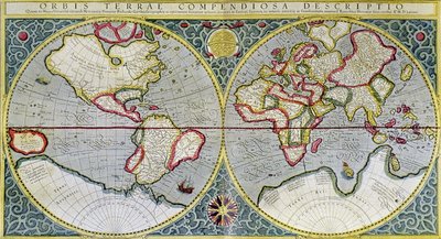 Mapa Mundial de Mercator (1587) - em "O Universo e a Humanidade" de H. Kraemer de Gerard (after) Mercator