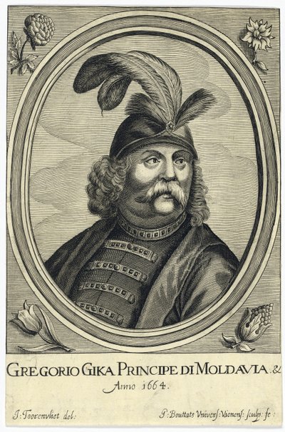 Grigore I Ghica (Ghika) (1628-1675), Príncipe da Valáquia par Bouttats, Gerard (ca. 1630- depois de 1668). Gravura em cobre, ca. 1664, Colecção Privada de Gerard Bouttats