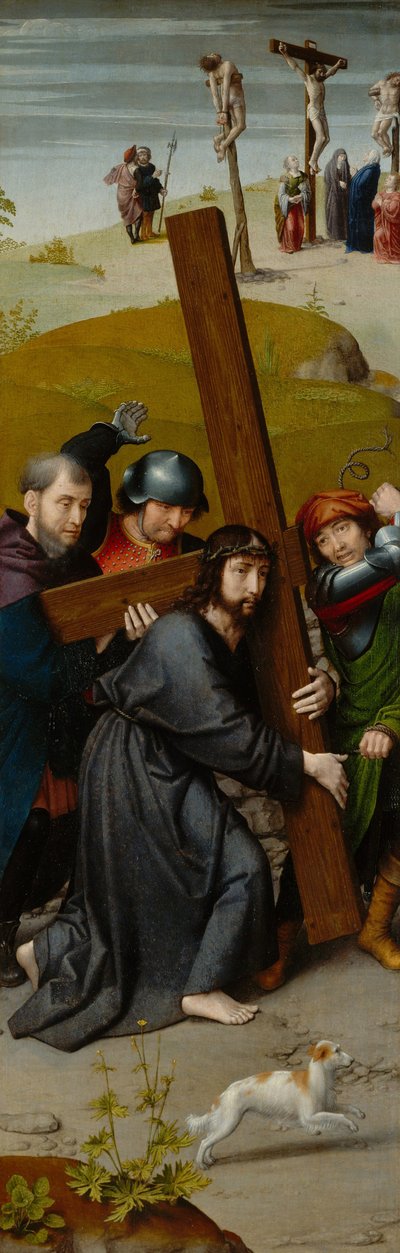 Cristo Carregando a Cruz, com a Crucificação, c.1510 (óleo sobre painel de carvalho) de Gerard David