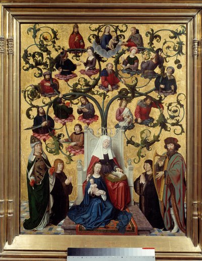A linha de Santa Ana Representação da árvore genealógica de Santa Ana, mãe de Maria. Pintura sobre madeira por Gerard David (1460-1523). 1483. Sol. 0,88 x 0,69 Lyon, Musee des Beaux Arts. de Gerard David