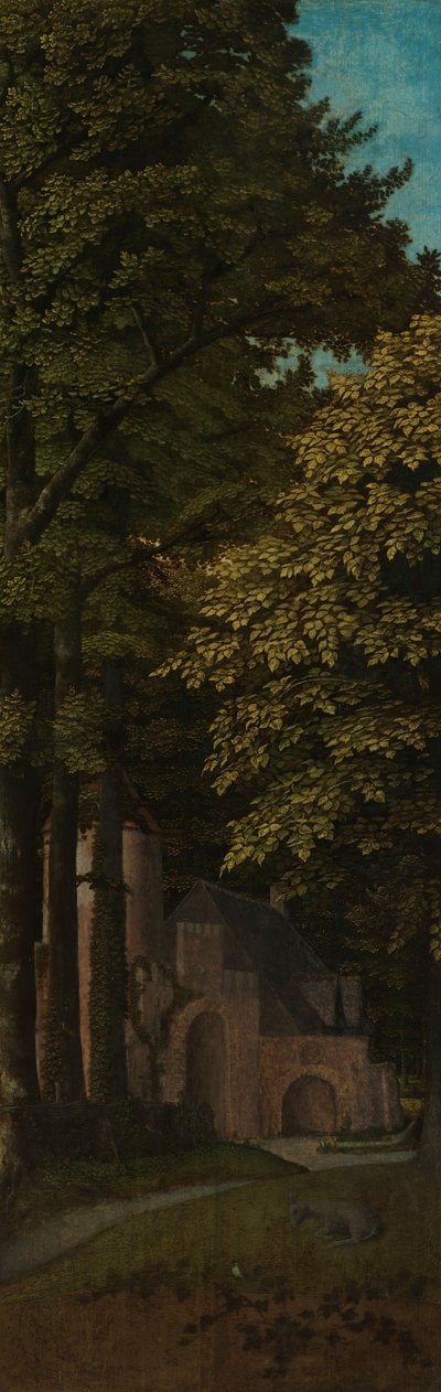 Vista em uma floresta, asa esquerda externa de um tríptico, c.1505-c.1515 de Gerard David