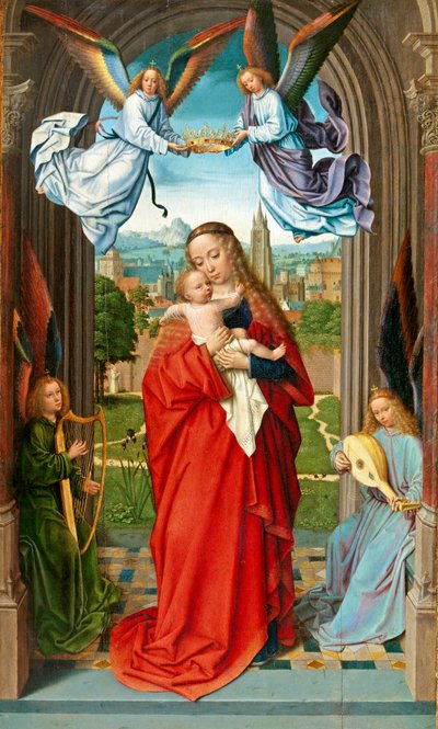 Virgem e o Menino com Quatro Anjos, c.1510-15 (óleo sobre madeira) de Gerard David