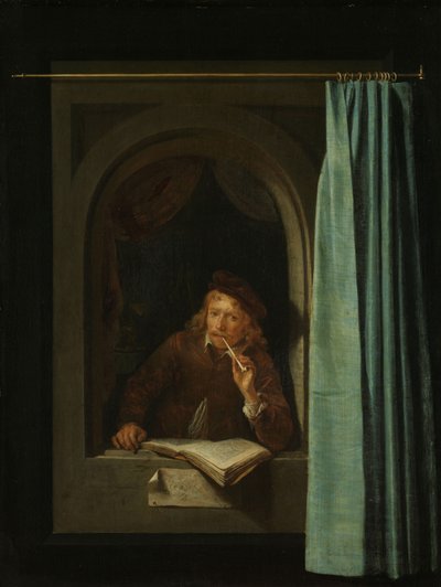 Homem fumando um cachimbo. Autorretrato, 1650. de Gerrit Dou