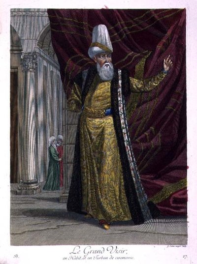 O Grande Vizir, com vestes cerimoniais e turbante. de Gerard Jean Baptiste Scotin