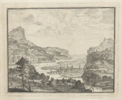 Paisagem fluvial com vista para uma cidade de Gerard Melder