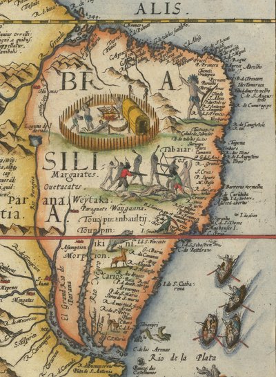 Mapa da América do Sul, 1593 (recortado) de Gerard de Jode