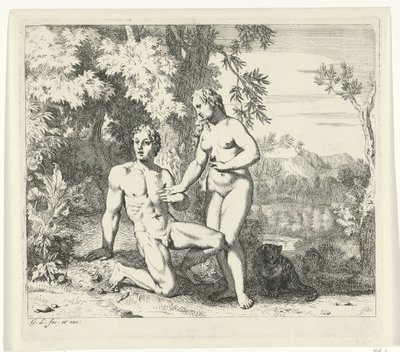 Adão e Eva no paraíso Cenas de Genesis (título da série) de Gerard de Lairesse