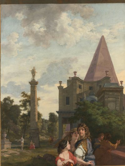 Paisagem italiana com três mulheres em primeiro plano
Decoração de uma Sala na Casa de Jacob de Flines em Amesterdão (título da série) de Gerard de Lairesse