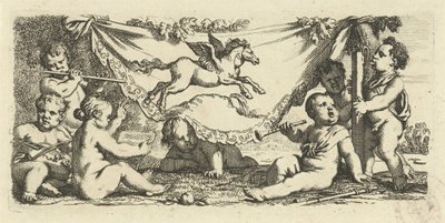 Putti fazendo música com Pegasus de Gerard de Lairesse
