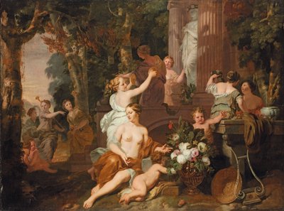 Ninfas e bacantes prestando homenagem no templo de Flora de Gerard de Lairesse