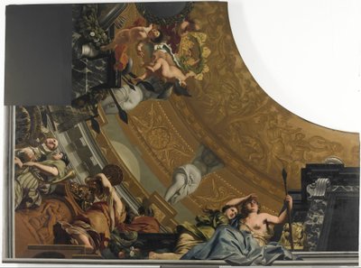 Parte (canto inferior esquerdo) de uma pintura de tecto com Diana e os seus companheiros como cena principal de Gerard de Lairesse